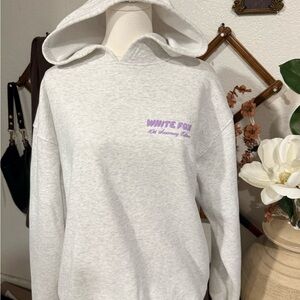 White Fox Boutique Light Gray Hoodie with Purple Logo